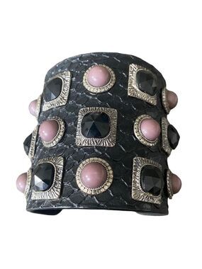 Leather Cuff Gem Bracelet